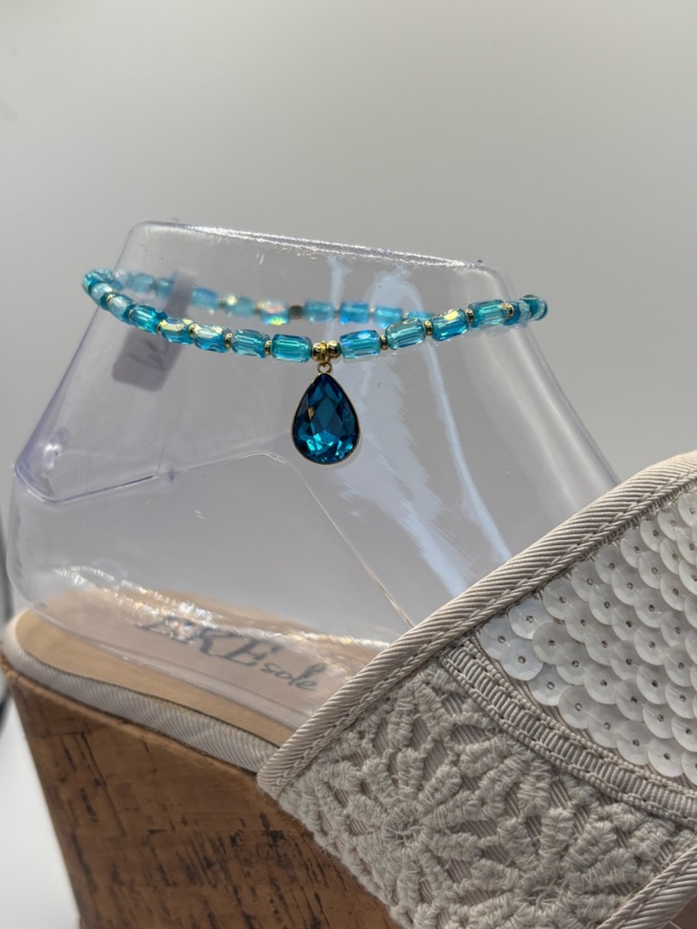 *ANKLET* AB Blue Teardrop with AB Blue Stretchy Anklet - Picture 4 of 6